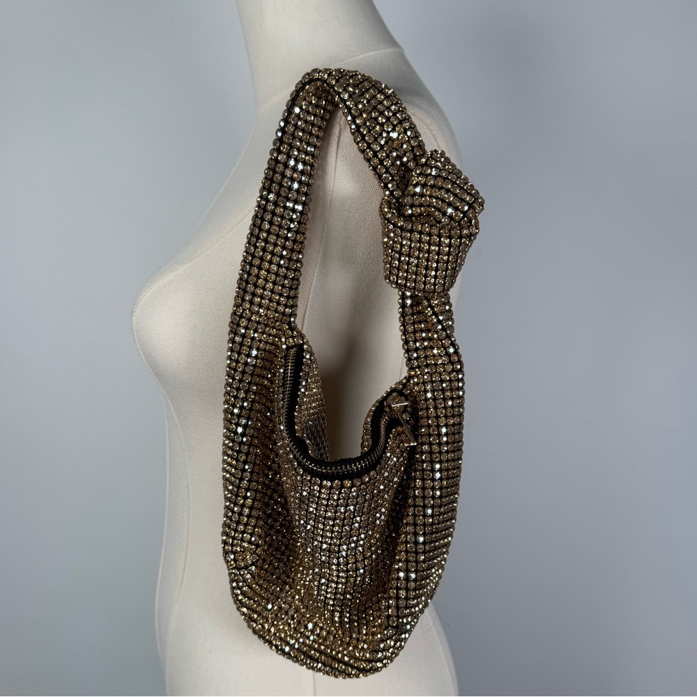 NWOT Gold Rhinestone Mesh Knot Party Bag